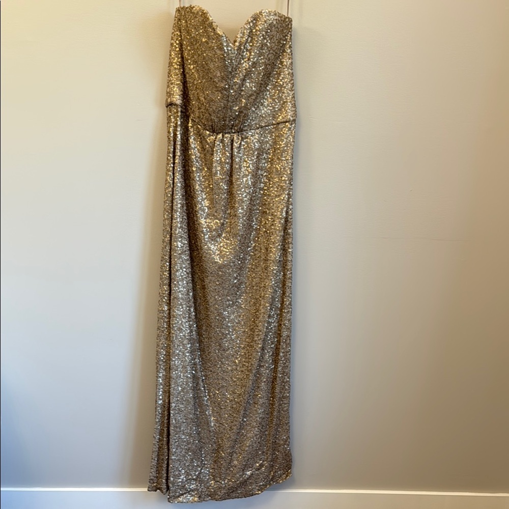 Amsale Gold Strapless Gown